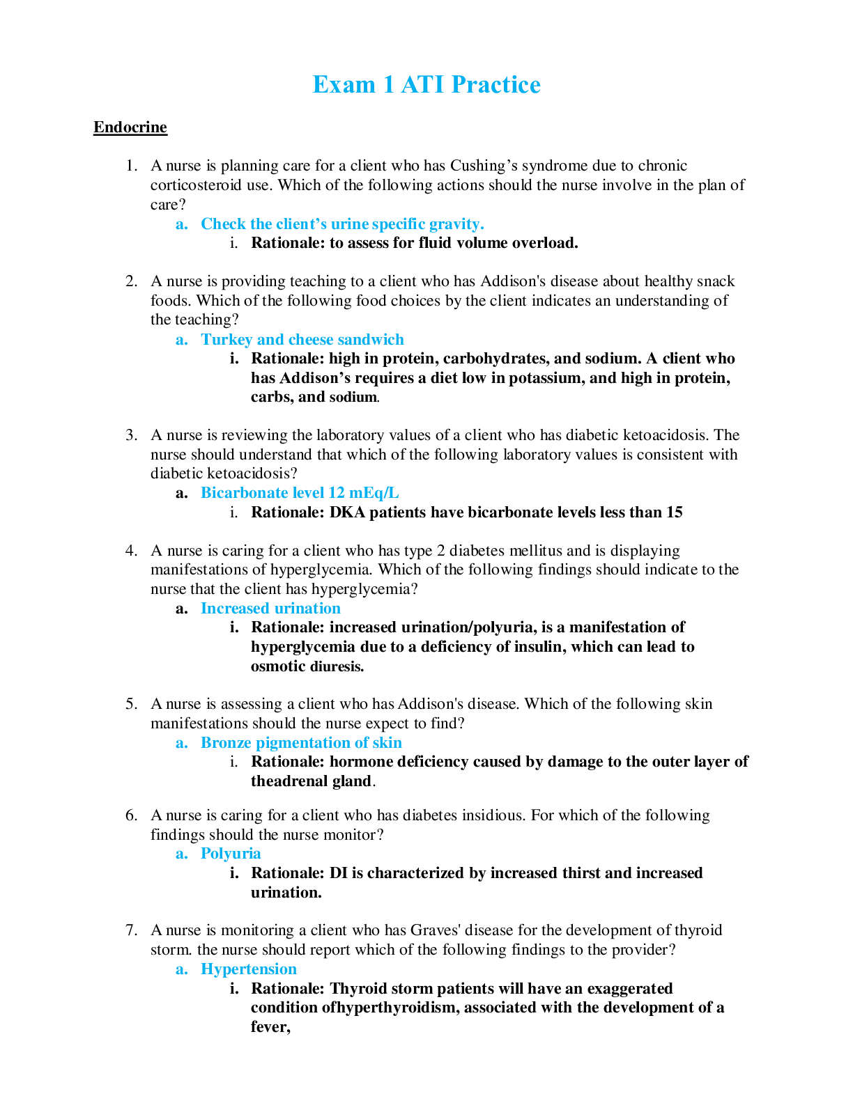 Preview of NR 325 EXAM 1 ATI PRACTICE (Endocrine) - Questions and Answers